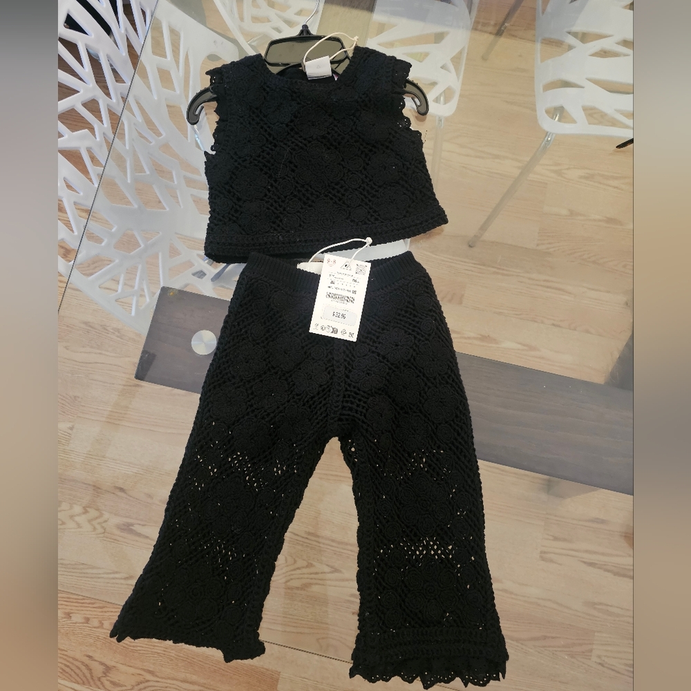 Little Girls Zara Black Crochet Pant Set